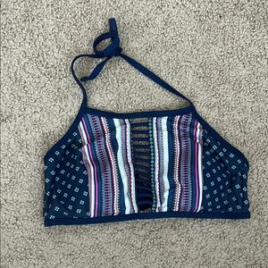 Design Lab Lord & Taylor Blue Patterned Cutout Bikini Top